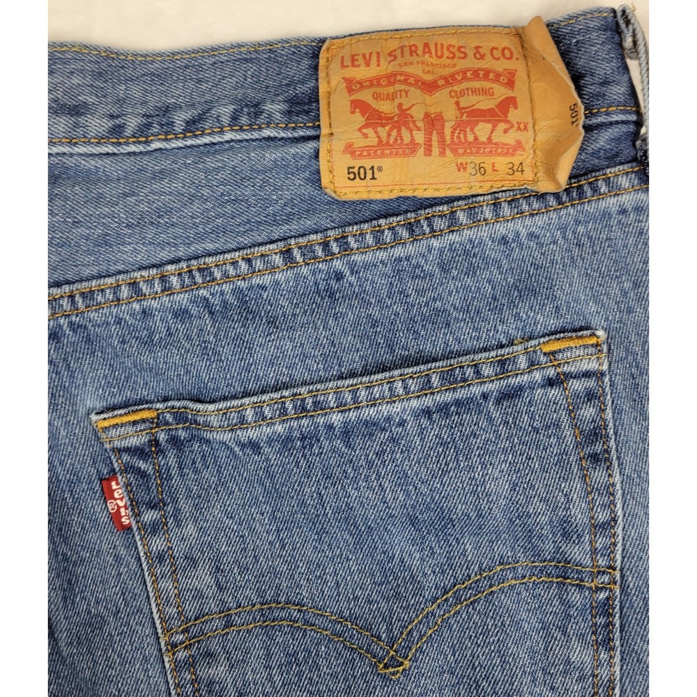 Levi's 501 Straight Leg Jeans Mens W36 L34 Blue Classic‎ Denim Pants - Picture 5 of 10